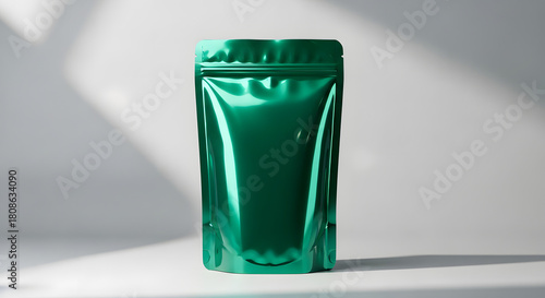 Emerald green pouch packaging mockup, showcase your snack, coffee, or supplement brand