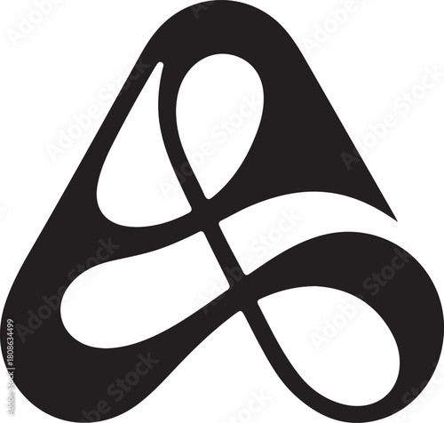 Abstract black stylized a letter symbol with flowing lines and elegant design on a clean white background.