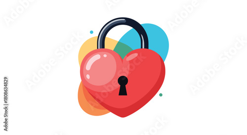 A vibrant heart-shaped padlock with a keyhole symbolizes love, security, and emotional commitment in a colorful illustration.