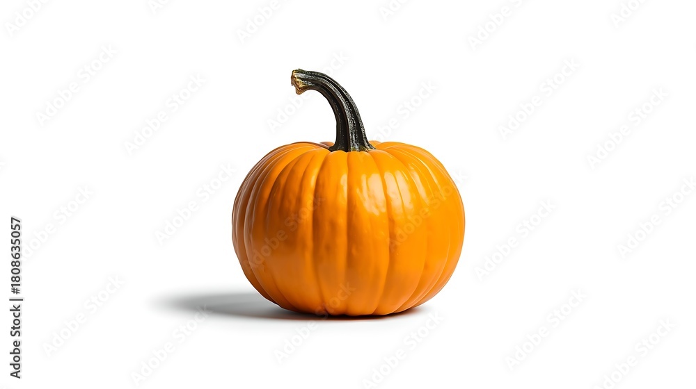 Obraz premium A single vibrant orange pumpkin with a dark stem on a white background