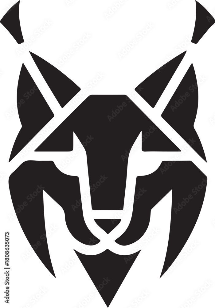 Fototapeta premium Geometric black wildcat head icon. abstract animal symbol, vector design element for branding & modern projects.