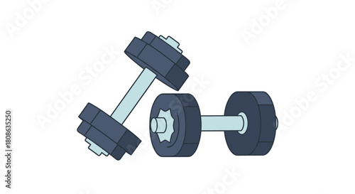 Cartoon illustration of two dark blue dumbbells on a white background.