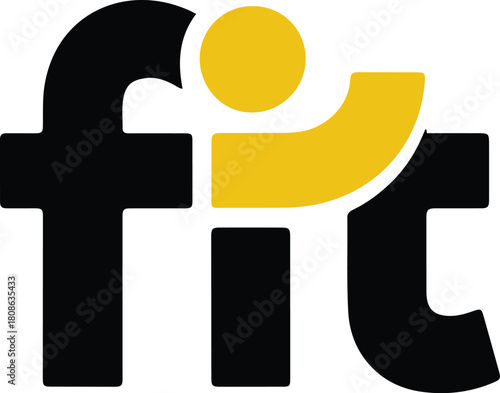 “fit” word logo with bold black letters and a bright yellow dot and crossbar, representing health and wellness.