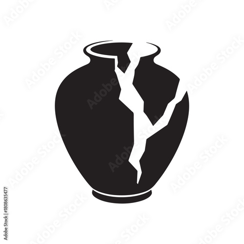 Silhouette of a broken ceramic vase with uneven edges