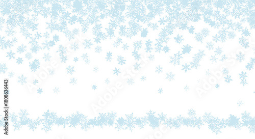 Light blue snowflakes gently falling against a clean white background, creating a winter wonderland effect.