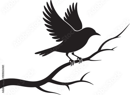 Silhouette of a bird perched on a tree branch icon