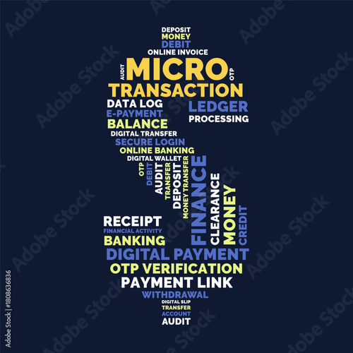 Micro Transaction Dollar Sign Word Cloud, Digital Payment tiny transfer and E-Payment terms