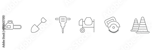Construction tools line icon set. Comprehensive handyman and construction line icon set. Containing, engineering, equipment, tool, builder and more icons.