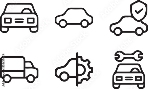 Automotive Icon Set Vector Featuring Vehicle, Truck, Repair, Insurance, and Maintenance Symbols for Transport and Service Design