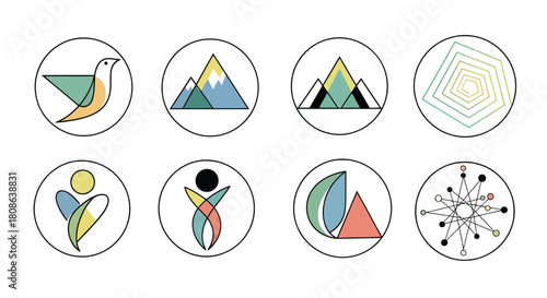 Circular infographic icon set displaying charts, pie segments, and analytic visuals for business reporting and presentations.