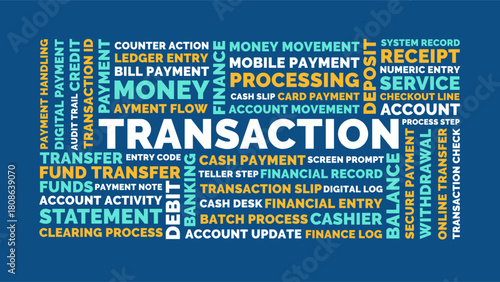 Transaction Bank Word Cloud, Financial Banking processing and money transfer terms