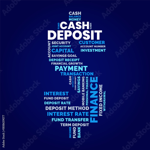 Cash Deposit Dollar Sign Word Cloud, Financial Banking cash deposit terms and concept