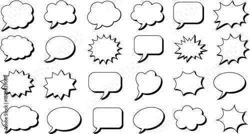Black and White Speech Bubbles and Comic Style Shapes Keywords: speech bubble, comic, cartoon