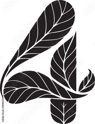 Stylized number 4 with leaf design