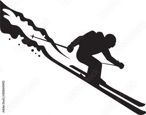 Dynamic silhouette of a person skiing downhill