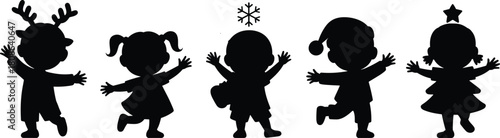 playful poses with antlers, Santa hat, snowflake, Christmas tree costume, perfect for holiday clipart, seasonal decor, vector art, character design