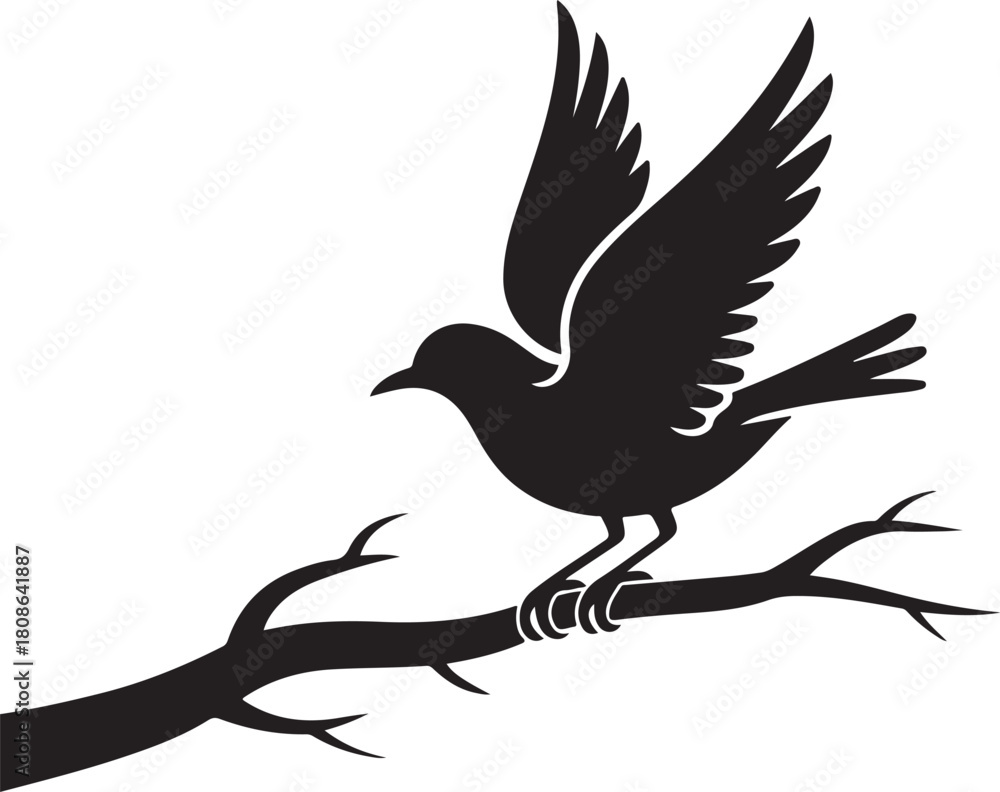 Obraz premium Bird on a tree branch silhouette icon