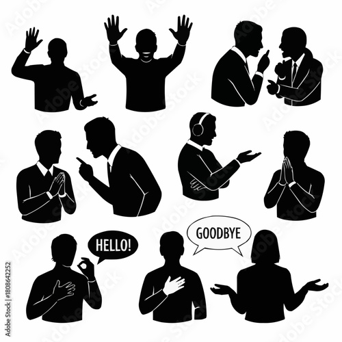 Collection of Silhouettes Depicting Various Human Gestures and Interactions.