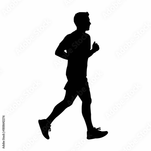 Black silhouette of an athletic man jogging in profile.