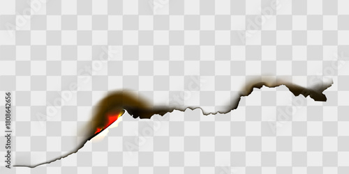 Burnt paper edges with fire and black ash. Vector realistic set of borders and frames from burnt and smoldering sheets of paper