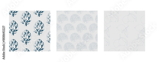 Seamless pattern with lemon, seashell and artichoke. Endless texture design for summer wrapping paper, textile, fabric. Vector illustration.