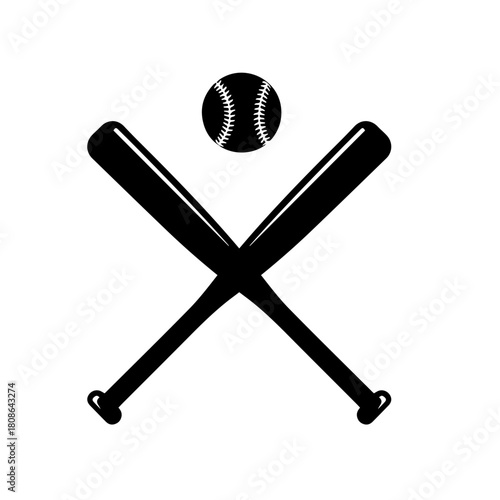 Monochrome two crossed baseball bats, icon sports tool.