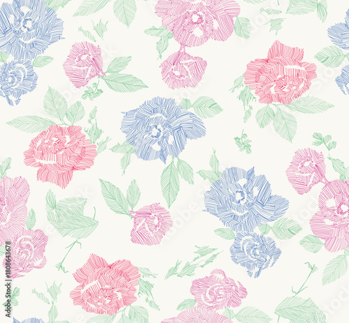 バラ 花柄 線画 ローズ シームレス