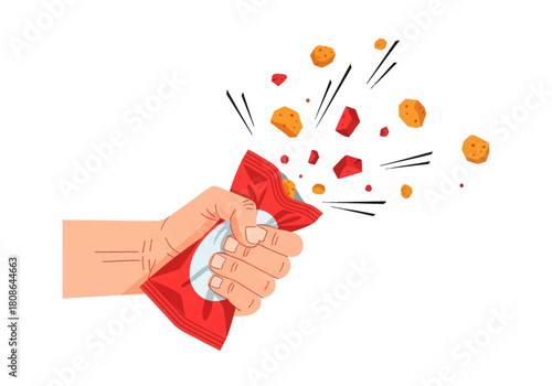 Hand Opening Snack Bag with Flying Chips.