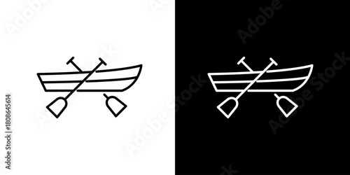 Linear Vector Icons of a Rowing Boat with Oars on Black and White Backgrounds