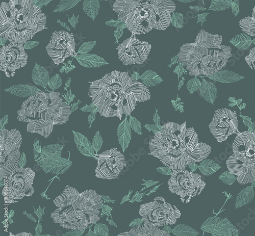 バラ 花柄 線画 ローズ シームレス