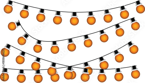 Glowing Orange String Lights Vector Illustration | Warm Patio Party Garland Decoration Asset