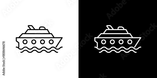 Cruise Ship Line Art Icon on Water for Travel and Transportation Designs