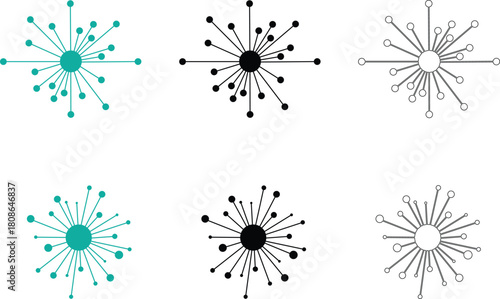 Set of multiple connection hub vector icons for network and technology design.