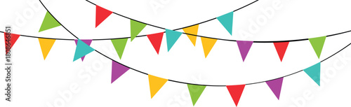 Seamless border with hanging circus garlands and carnival flags vector illustration.