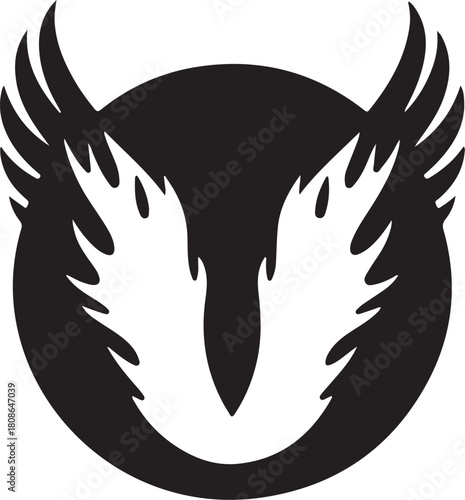 Stylized winged logo within circle