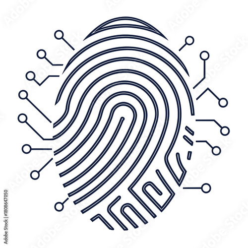 Digital fingerprint icon with circuit lines for technology security