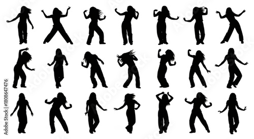 Dancing Woman Silhouette Vector Illustration Showing Expressive Movements in Minimal Modern Style

