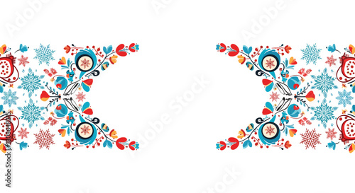 Festive floral folk art border in joyful colors for holiday cards, invitations, and winter celebrations, creating a warm, inviting atmosphere