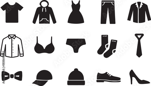 Fashion Icon Array: A collection of various garments arranged in a harmonious layout, each silhouette representing the essence of style and self-expression. 