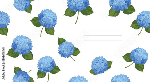 Lovely blue hydrangeas pattern for elegant stationery, invitations, and springtime greetings ready to personalize with your message and handwritten touch