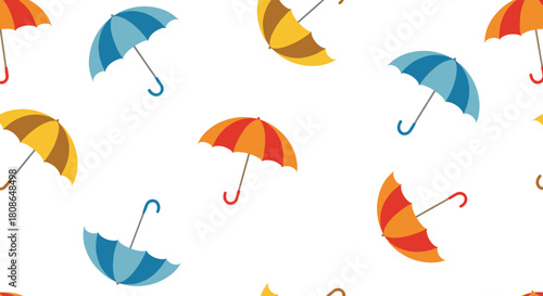 Cheerful colorful umbrella pattern creates a bright playful mood for backdrops, textiles, and designs with a fun, whimsical feel and rainy day cheer