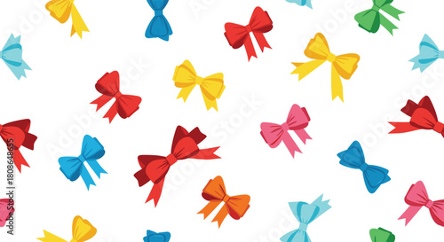 Festive colorful bow pattern creates a cheerful and celebratory mood for birthdays, holidays, and special events invitations and decorations
