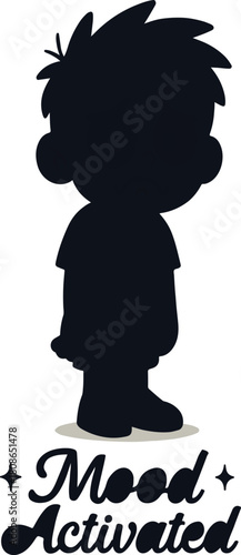 Mood Activated: A silhouette of a child, representing the emotional state. Reflecting on introspection and contemplation, with the phrase “Mood Activated”