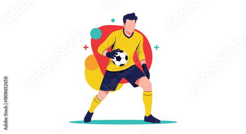 Dynamic goalkeeper ready to defend goal, vibrant modern illustration perfect for sports marketing or team branding, energetic soccer concept design