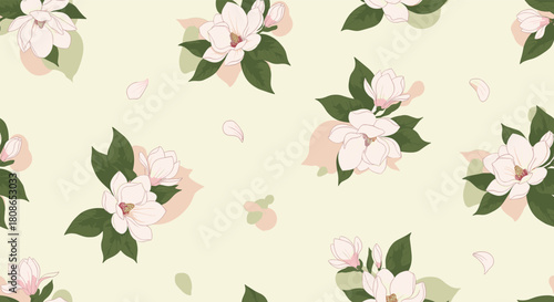 Elegant magnolia blossom pattern for your next creative project, use this stunning floral design for backgrounds, textiles, or wedding invitations