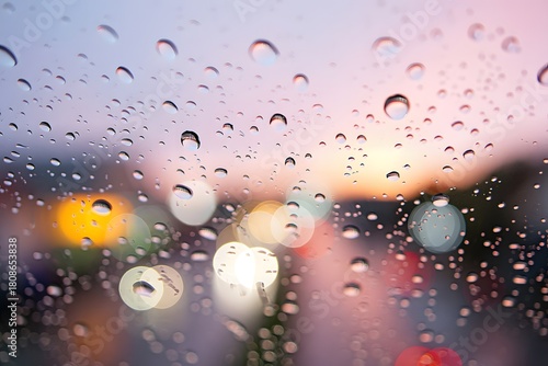 Rainy drive home with blurred lights during sunset creating a moody atmosphere inside car