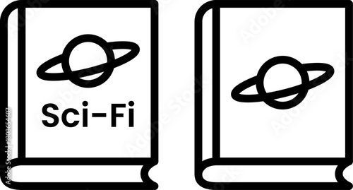 Sci-Fi Book Genre Icon Orbit Planet Outline
