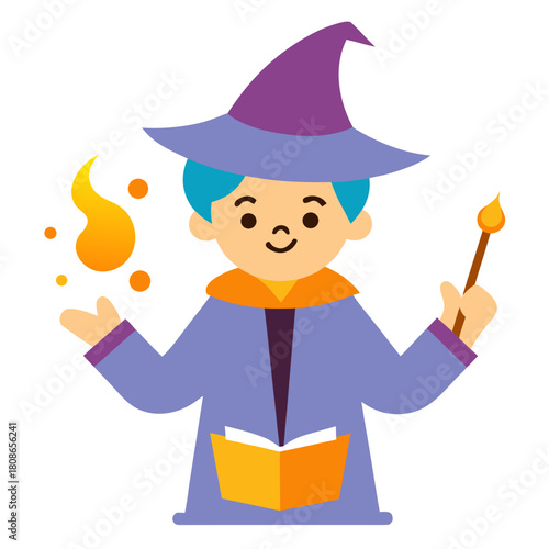 Cartoon Wizard Student Practicing Magic 