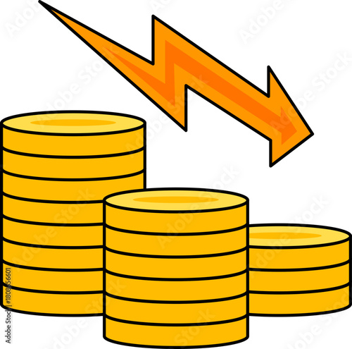 Coins Stack with Downward Arrow Illustration