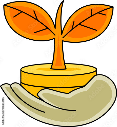 Illustration of Hand Holding Plant Growing From Coins